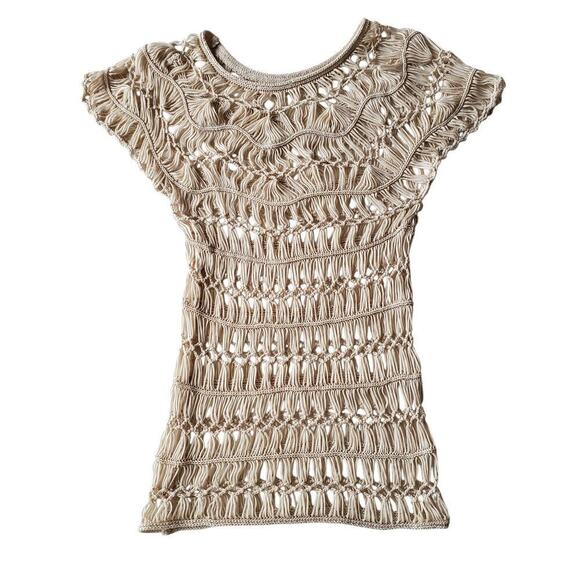Macramé Crochet Open Weave Dress Beach Coverup Beige Size S/M - Picture 6 of 11